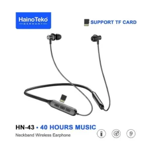 HainoTeko HN-43 Neckband Wireless Earphone with 40 Hours Playtime and TF Card Support Black