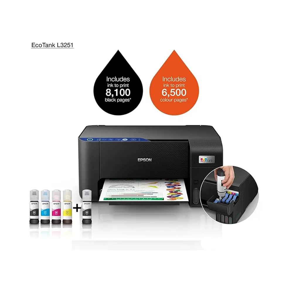 Epson EcoTank Home L3251 Wi‑Fi Ink Tank Printer 3‑in‑1 Print/Scan/Copy Epson EcoTank Home L3251 Wi‑Fi Ink Tank Printer 3‑in‑1 Print/Scan/Copy